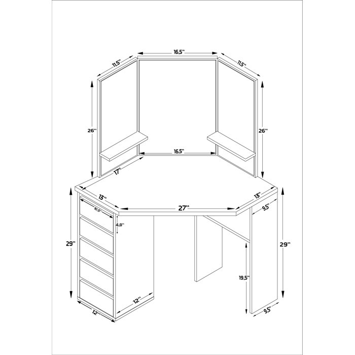 Trule Cormier Corner Makeup Vanity Set With LEDs And Stool & Reviews